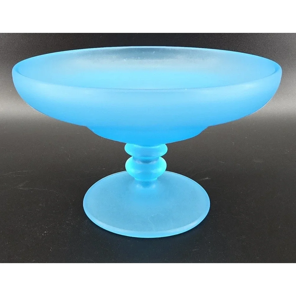 Vtg Tiffin Satin Sky Blue Glass Open Compote Round Pedestal 6.75x4.5